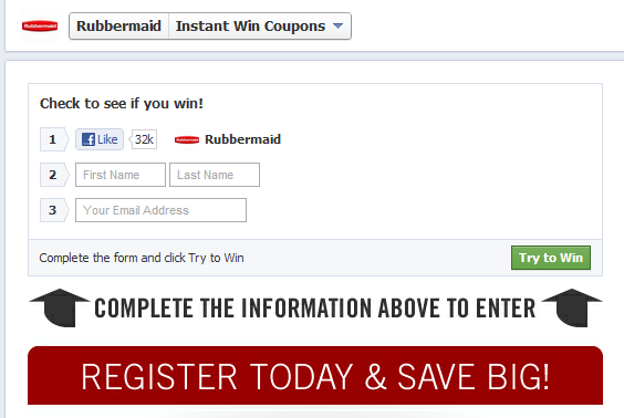 Rubbermaid Instant Win Entry Page