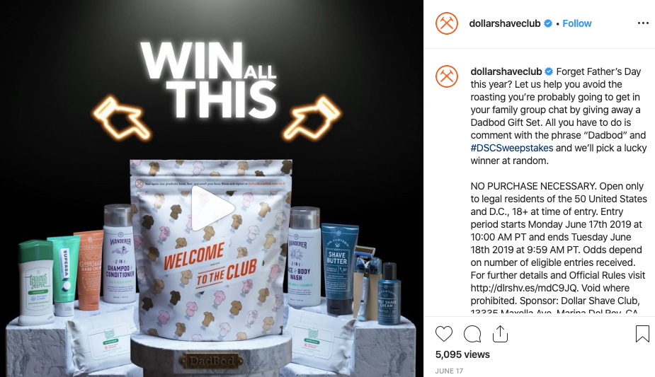 Instagram Giveaway Example Dollar Shave Club Woobox