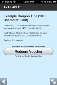 Coupon App - Mobile View - Not Redeemed