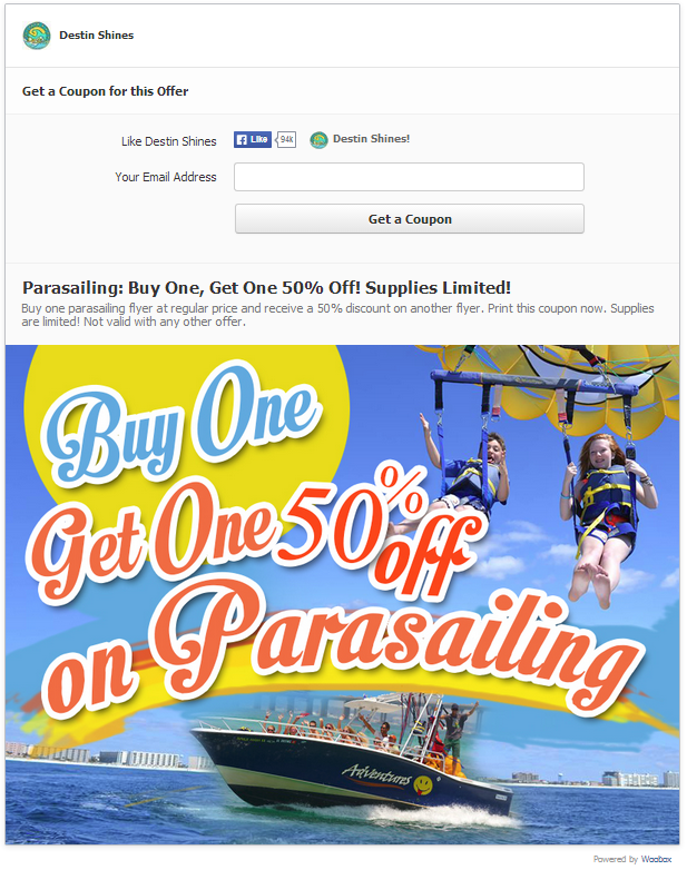 Parasailing  Buy One  Get One 50  Off  Supplies Limited