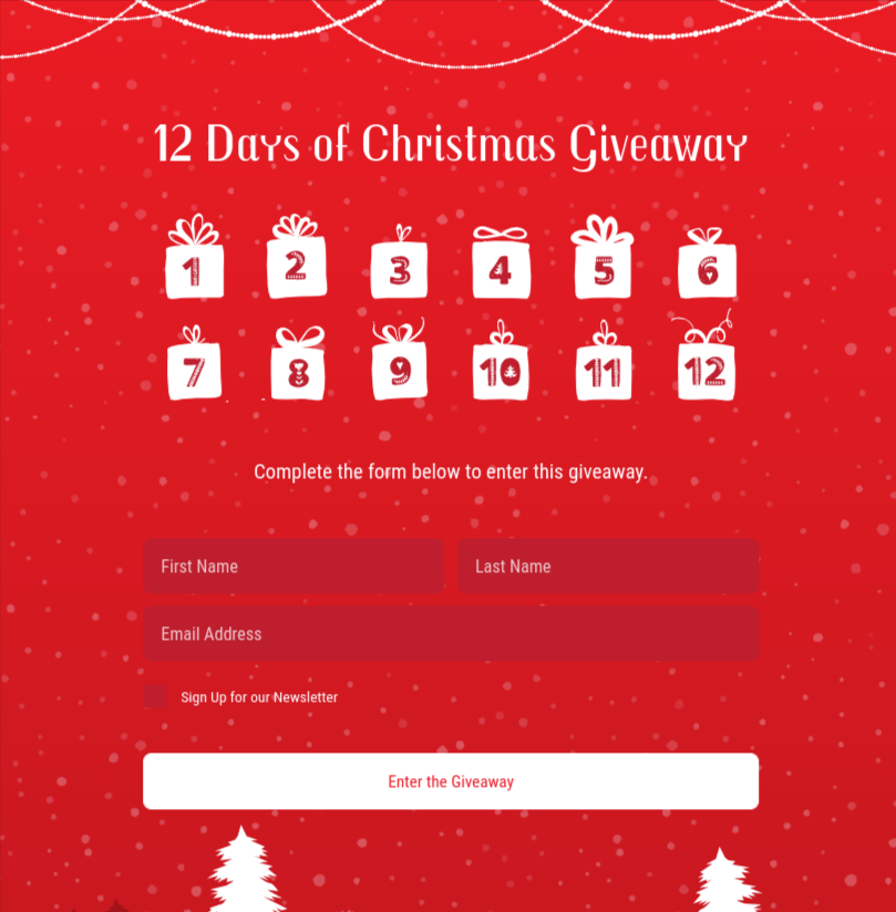 12 days of christmas giveaway entry page