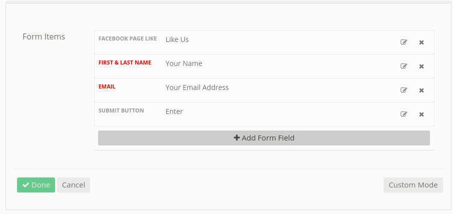 Form field edit menu