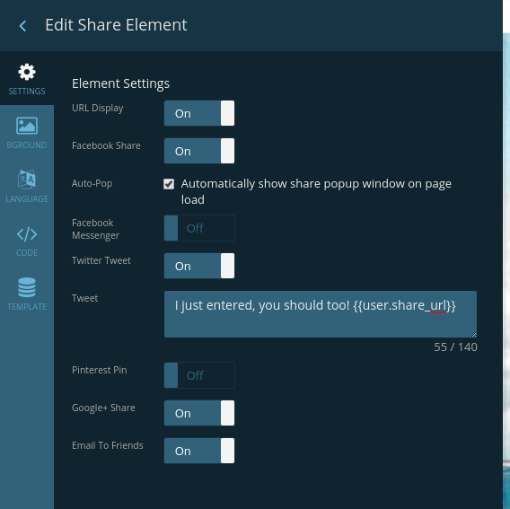 Share element settings