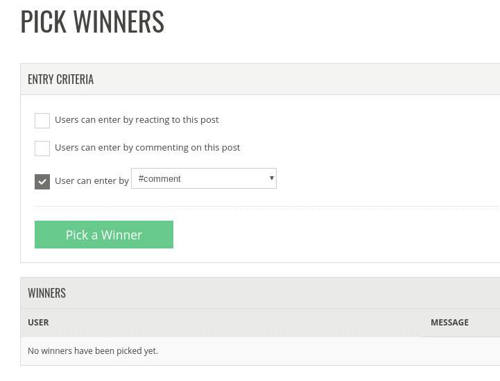Pick winners from hashtag comments