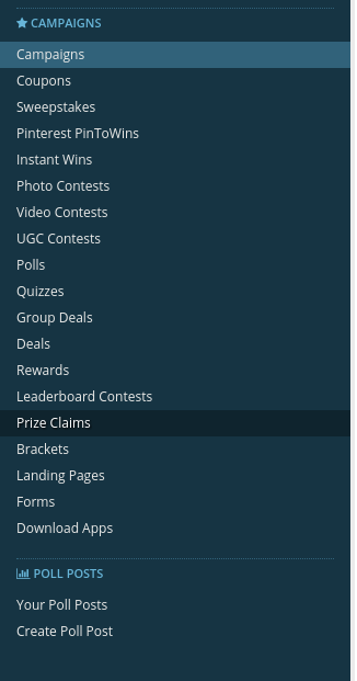 Prize Claims in Campaigns left navigation