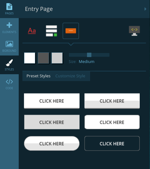 Styles tab - buttons