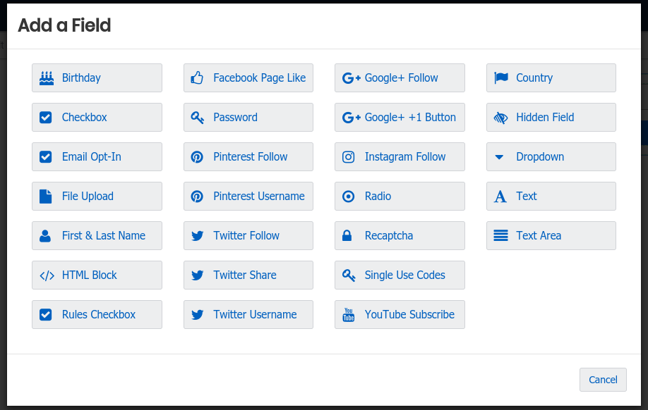 Add form field menu