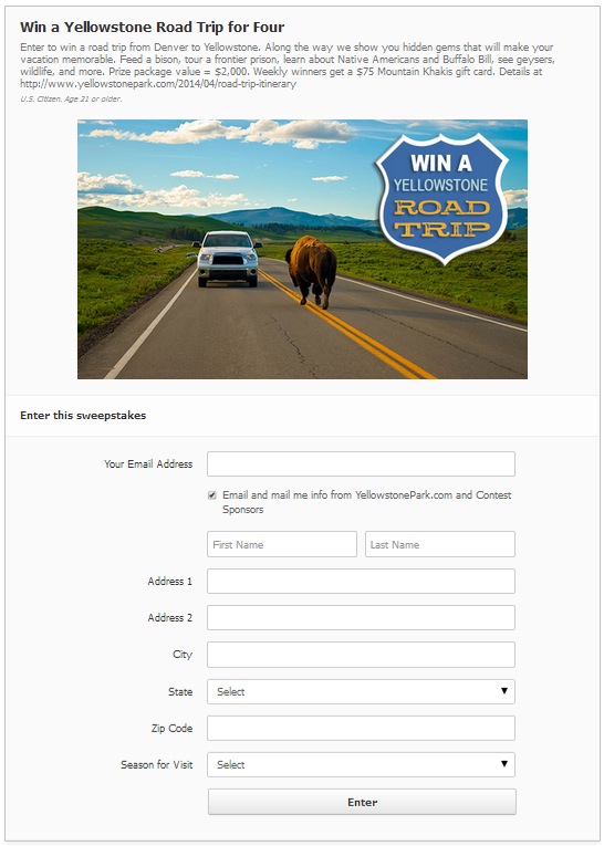Yellowstone National Park entry page