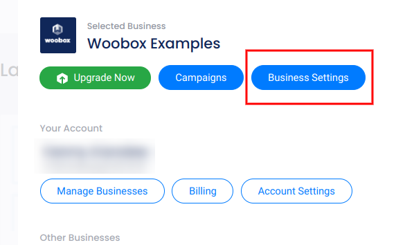 Business settings button